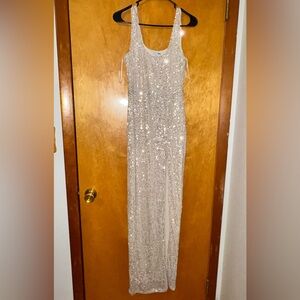 Fashion Nova Sequin Dress in Silver and Cream